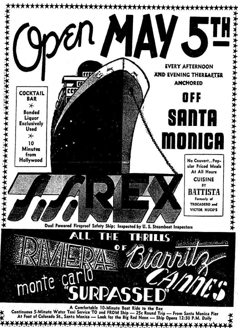 Anuncio del casino flotante SS Rex