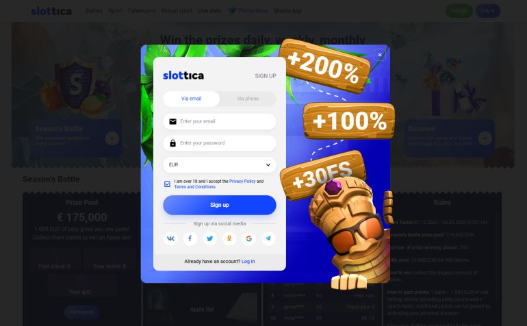 registrarse en el casino slottica