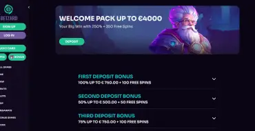 100% up to €/$750 + 100 free spins on your first deposit at Betzard: Casino en línea Betzard