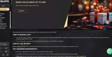 50% up to €500 every Saturday at 1xSlots: Bonificaciones semanales en 1xSlots