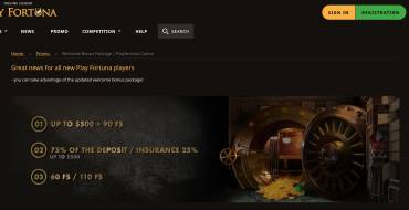 Bonus 100% on first deposit +90FS from Play Fortuna Casino: Página oficial de Play Fortuna