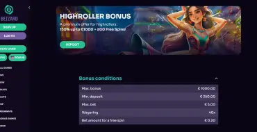 High Roller Bonus 150% up to €/$1000 and 200 FS at Betzard: Casino en línea Betzard
