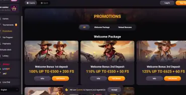 Up to 1675 € and 310 free spins on your first three deposits at GunsBet: GunsBet casino en línea