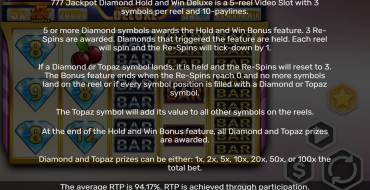 777 Jackpot Diamond Hold and Win Deluxe: Reglas