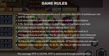 777 Jackpot Diamond Hold and Win: Reglas