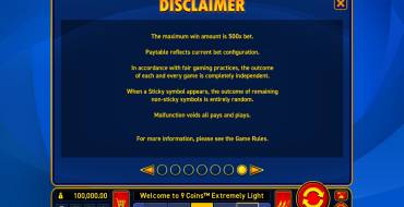 9 Coins Extremely Light: Tabla de pagos