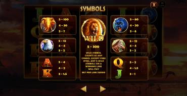 African Fortune: Tabla de pagos