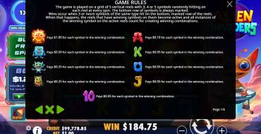 Alien Invaders: Tabla de pagos