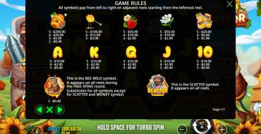 Bee Keeper: Tabla de pagos