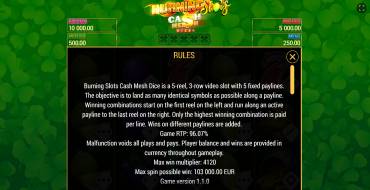 Burning Slots Cash Mesh Ultra Dice: Reglas
