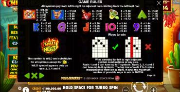 Chilli Heat Megaways: Tabla de pagos
