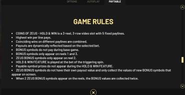 Coins of Zeus — Hold&Win: Reglas