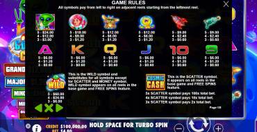 Cosmic Cash-: Tabla de pagos