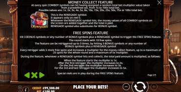 Cowboy's Gold: Tabla de pagos