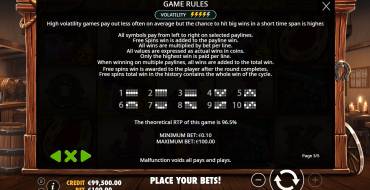 Cowboy's Gold: Tabla de pagos