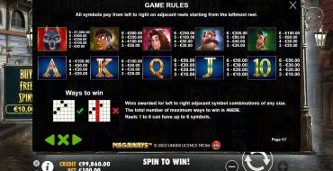 Curse of the Werewolf: Megaways: Tabla de pagos
