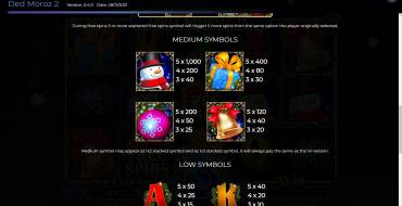 Ded Moroz 2: Tabla de pagos