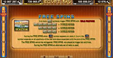Egypt Sky Egypt Quest: Tiradas gratuitas y/o re-giros