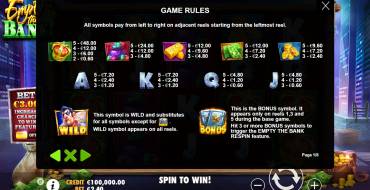 Empty the Bank: Tabla de pagos