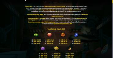 Fruit Factory: Tabla de pagos