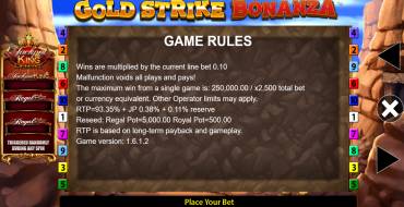 Gold Strike Bonanza Jackpot King: Reglas