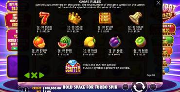Jackpot Blaze: Tabla de pagos