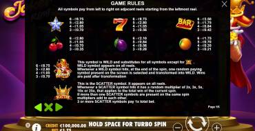 Joker King: Tabla de pagos