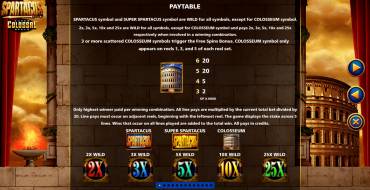 Spartacus Super Colossal Reels: Tabla de pagos