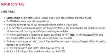 Super 50 Stars: Reglas