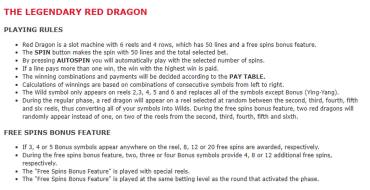 The Legendary Red Dragon: Reglas