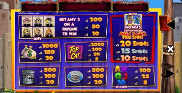Top Cat Most Wanted Jackpot King: Tabla de pagos