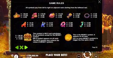 Treasure Wild: Tabla de pagos