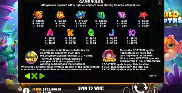 Wild Depths: Tabla de pagos