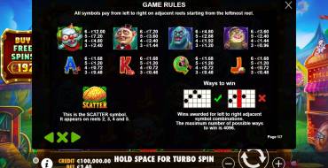 Zombie Carnival: Tabla de pagos